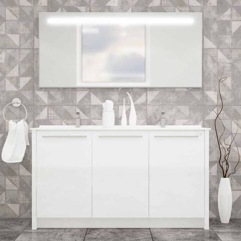 Benna 63 inch Glossy Grey Double Sink Freestanding Bathroom Vanity Set