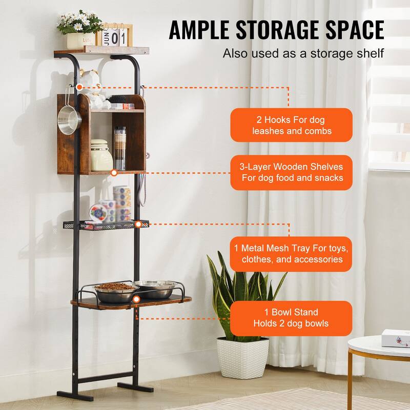 7 Adjustable Height Wall Mounted Pet Feeding Station with Dog Food Storage and Toy Organizer - 19.68 x 7.8 x 57.1 inch