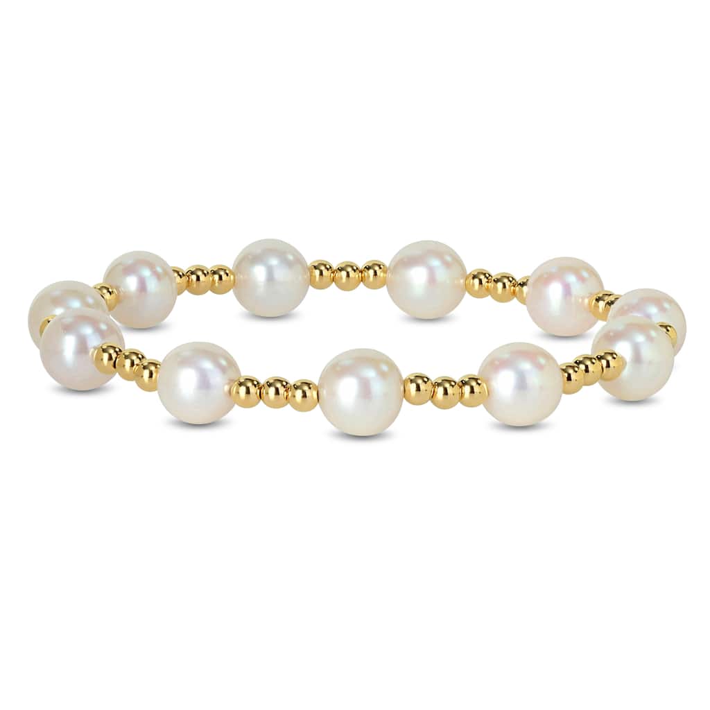 Miadora 7.5-8mm White Cultured Freshwater Pearl Bracelet in 10k Yellow Gold-7in