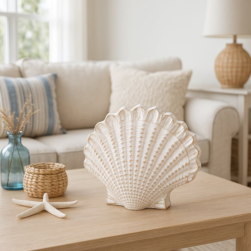 Coastal Decorative Resin Shell Figurine Sculpture - White