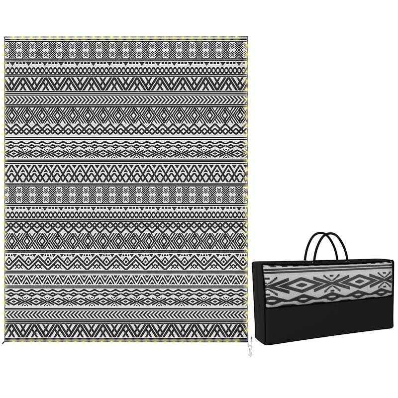 Outsunny Reversible Outdoor Rug Carpet with USB Lights, 10' x 8', Plastic Straw Rug, Patio Mat - 10' x 8'