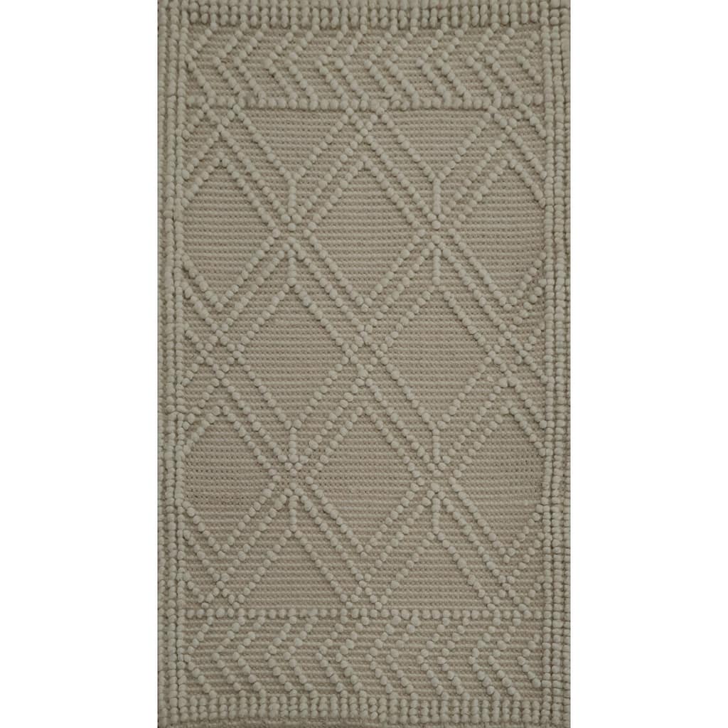 Hand Knotted Oriental 100% Wool Carpet Modern Geometric Beige & Ivories Moroccan Area Rug - 3' 10'' X 2' 3''