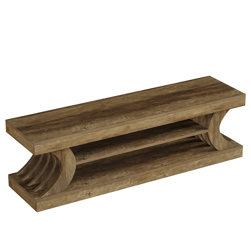 63" Entryway Bench, End of Bed Bench with Open Shelves, Shoe Storage Bench for Bedroom, Foryer, Hallway