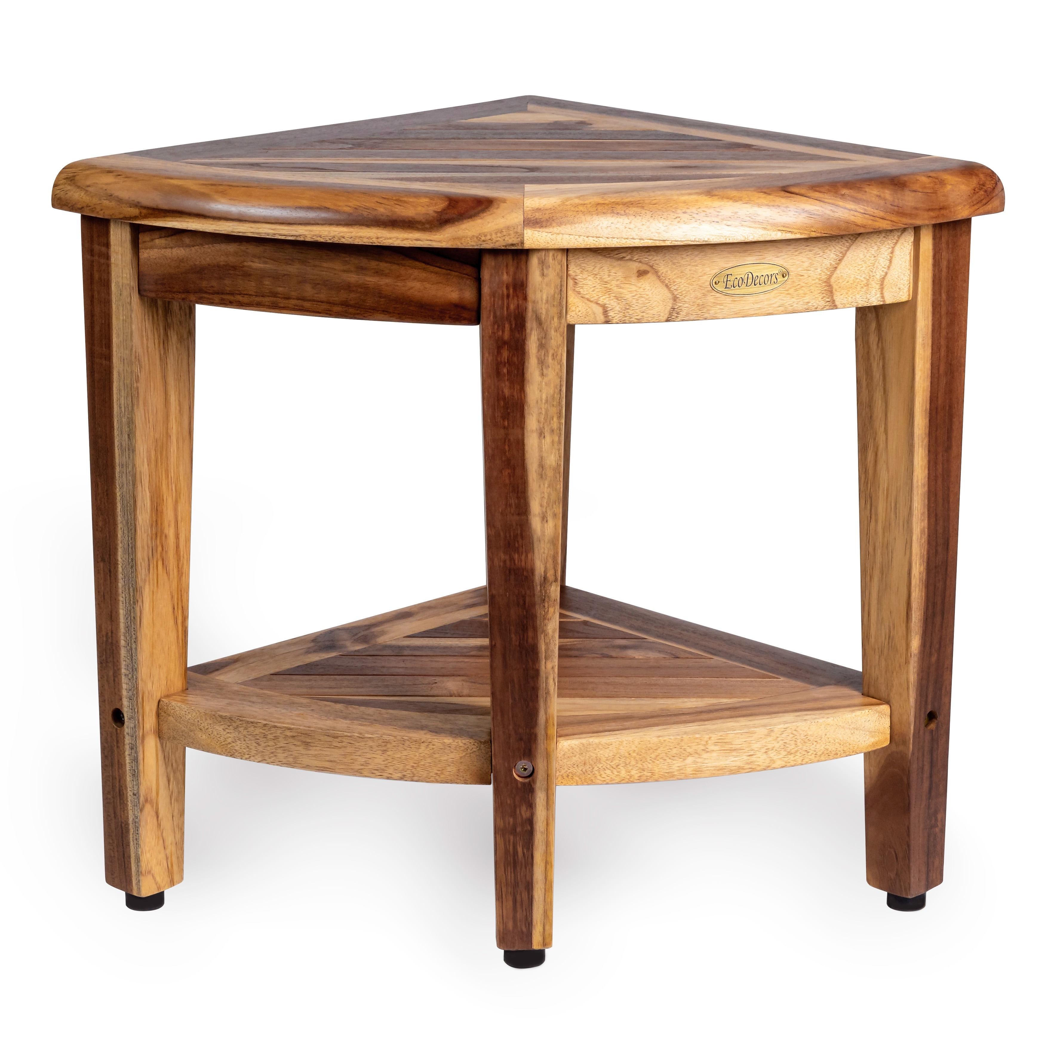 EcoDecors SnazzyCorner 18" Teak Wood Corner Shower Bench with Shelf