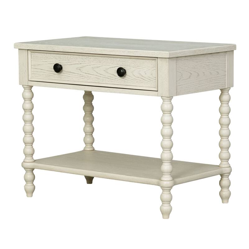 Roomfitters Beckett Large Nightstand, French Country Side Table with Storage and Open Shelf, Bedside Furniture