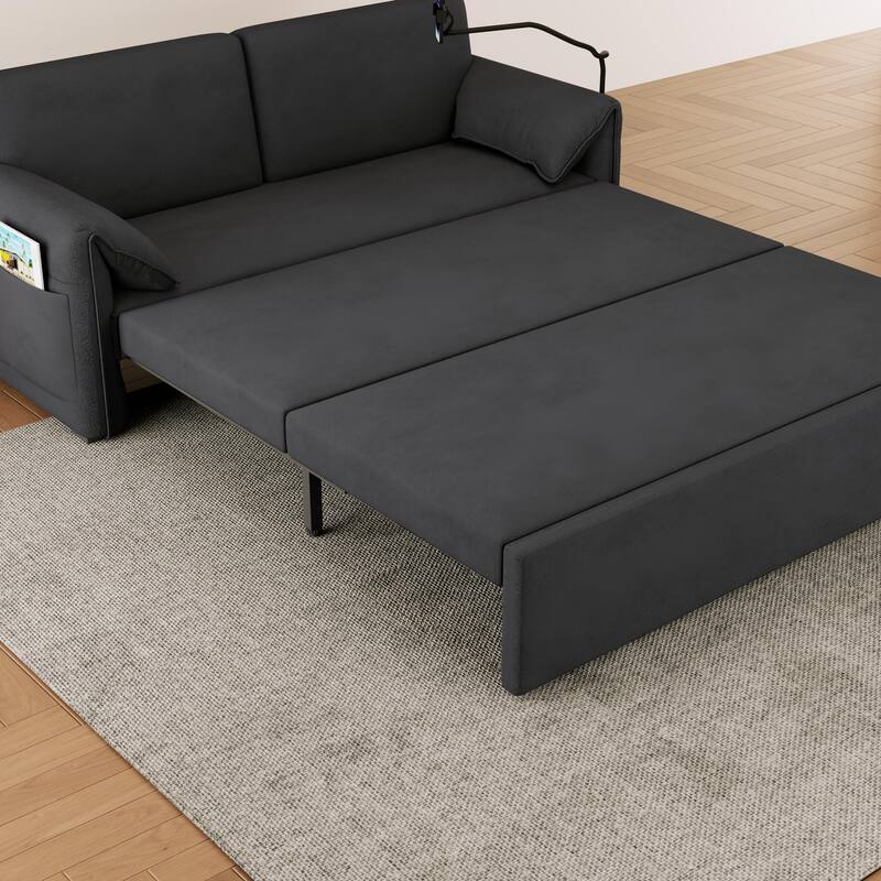 Convertible 63-inch Velvet Sofa Bed with Three Adjustable Modes - Comfortable Sofa, Lounge, and Double Bed for Home or Office