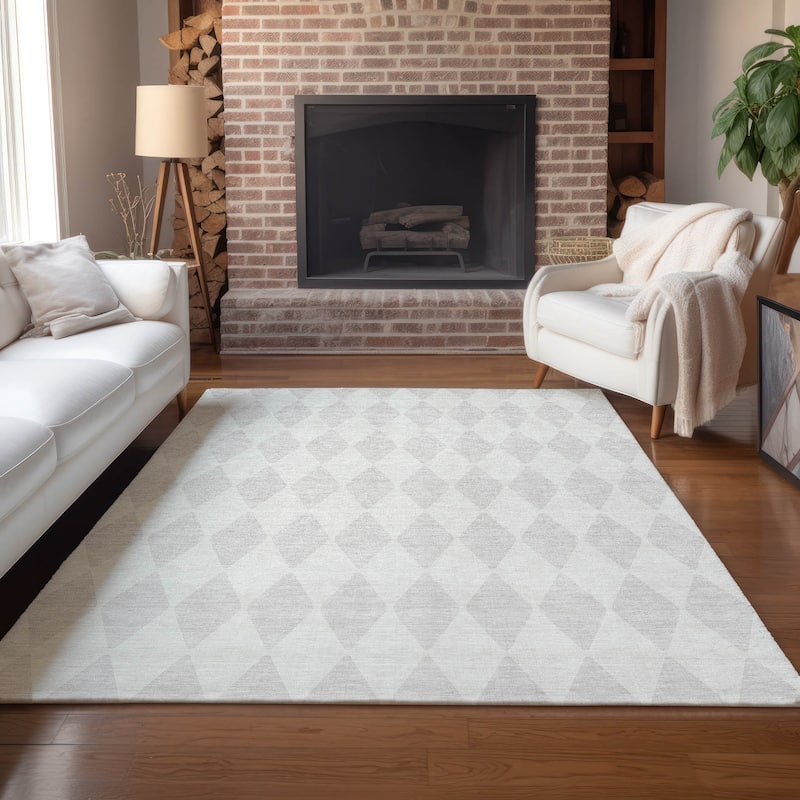 Machine Washable Indoor/ Outdoor Chantille Diamond Argyle Rug - Ivory - 5' x 7'6"