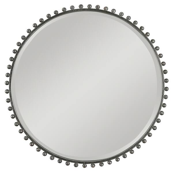 slide 1 of 1, 32" Silver Black Round Home Decor Furniture Uttermost Taza Iron Mirror