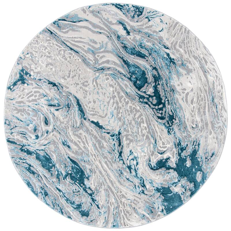 SAFAVIEH Meadow Assunta Modern Abstract Rug - 6'7" Round - Grey/Blue