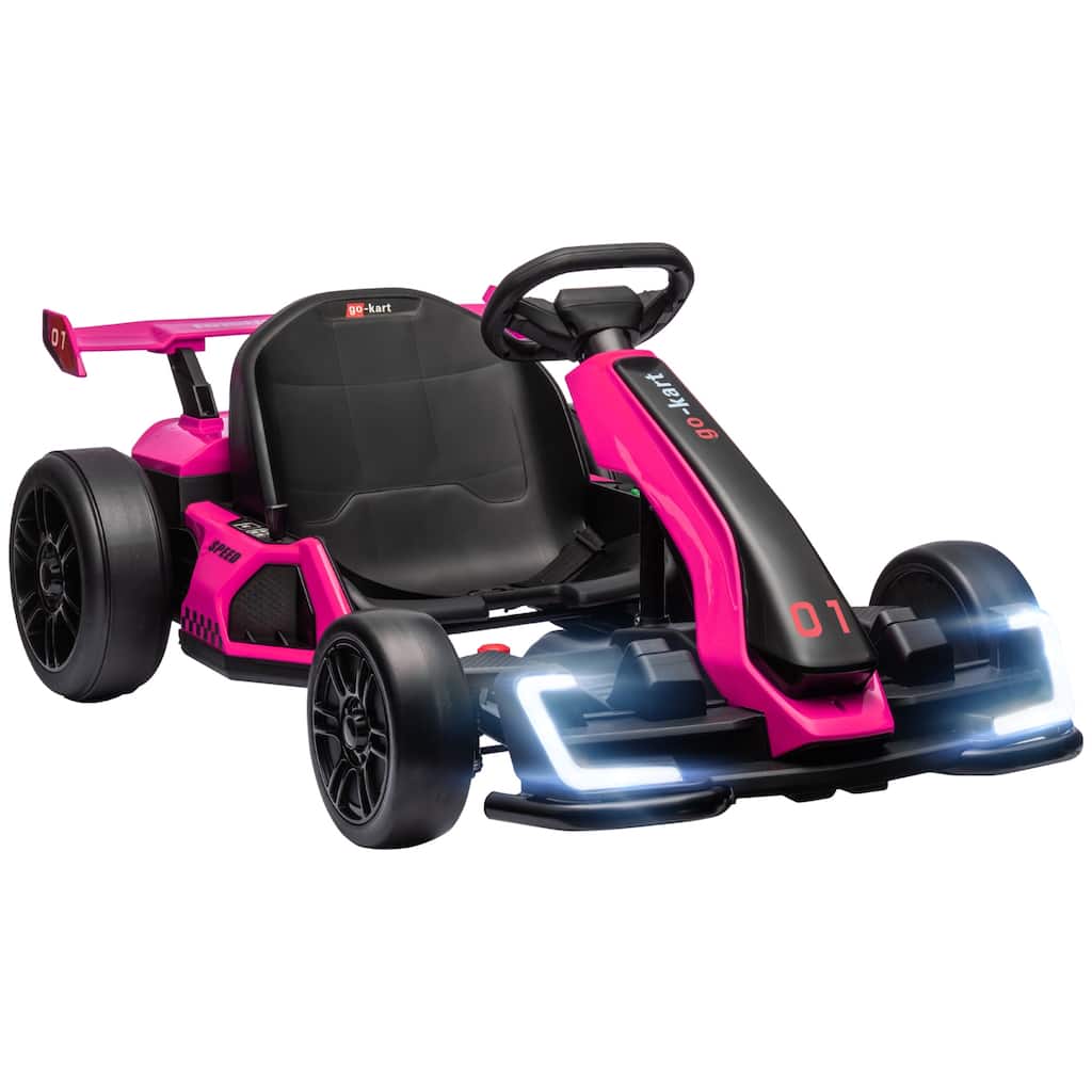 Battery-Powered 24V Drift Kart with Adjustable Seat, Music, Horn, and Lights, Perfect Ride-On for Kids Aged 6-12
