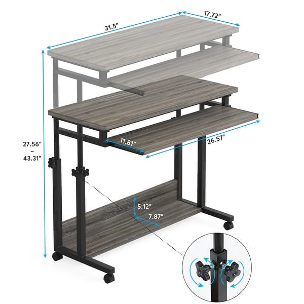 Portable Desk for Small Space, Adjustable Laptop Table Mobile Standing ...