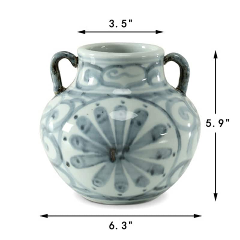 Approx.6 Inches Subtle Blue and White Vase with Two Decorative Handles