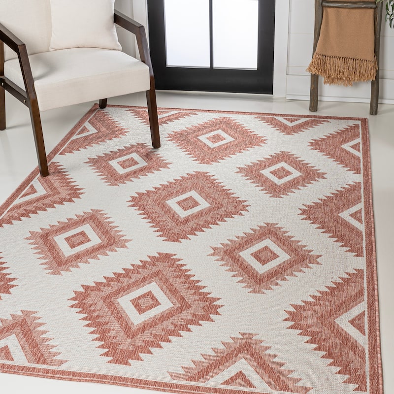 JONATHAN Y Aimee Geometric Moroccan Diamond Black/Cream Indoor/Outdoor Area Rug