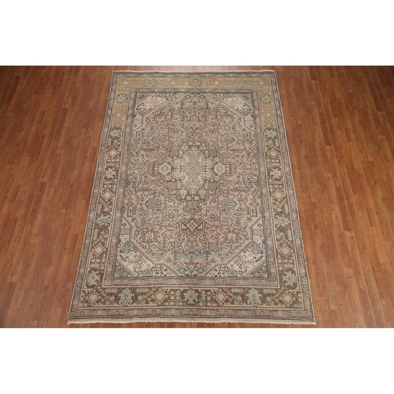 Hand Knotted Oriental 100% Wool Carpet Traditional Medallion Pink Tabriz Area Rug - 9' 7'' X 6' 7''