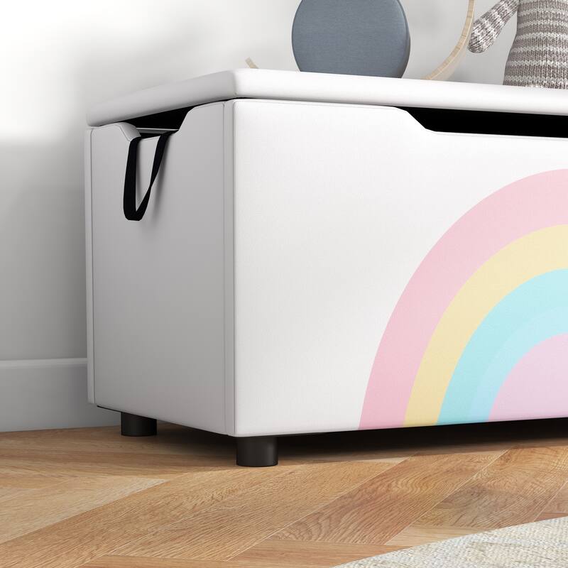 Kids Storage Bench Organizer with Lid and Soft Foam Seat for Toys and Bedroom - 29.5" L x 14.5" W x 15" H