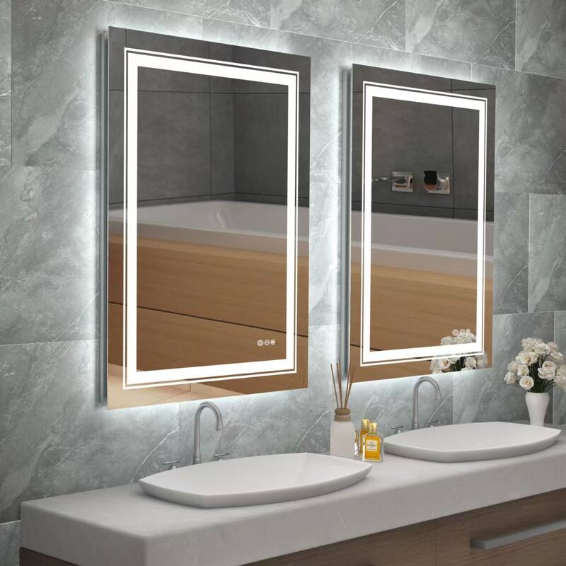Large Rectangular Frameless Anti-Fog LED Wall Bathroom Vanity Mirror - 32'' x 24''