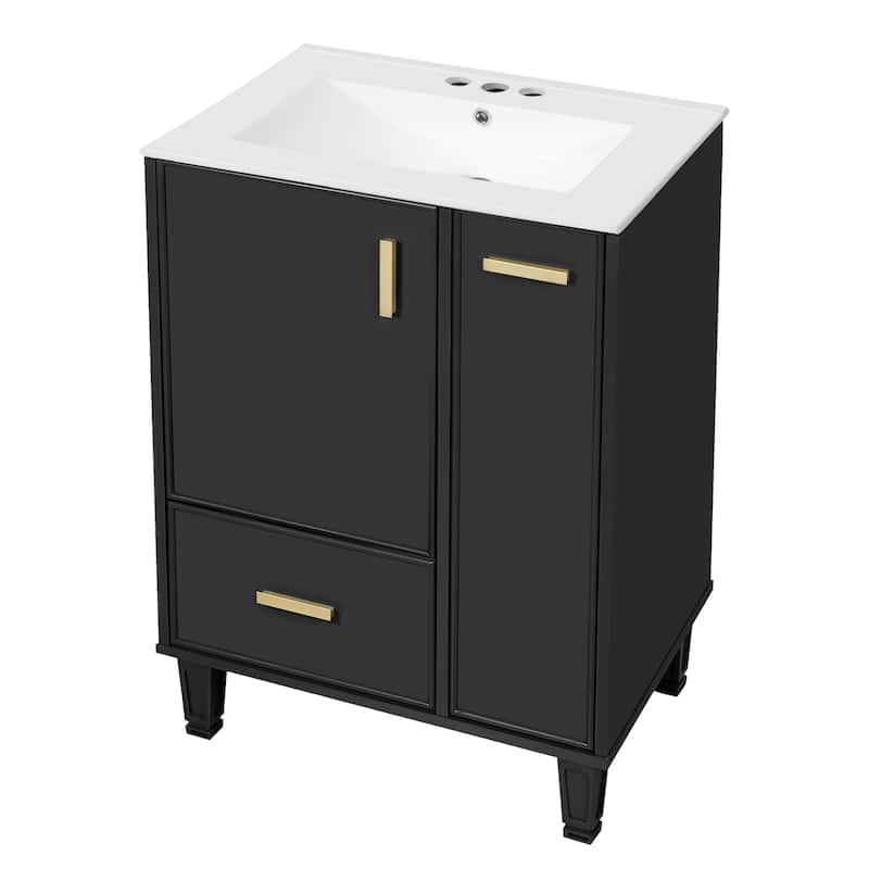 24" Bathroom Vanity with Sink, Bathroom Cabinet with Door Shelf, Deep Drawer, 2-Tier Pull-Out Basket