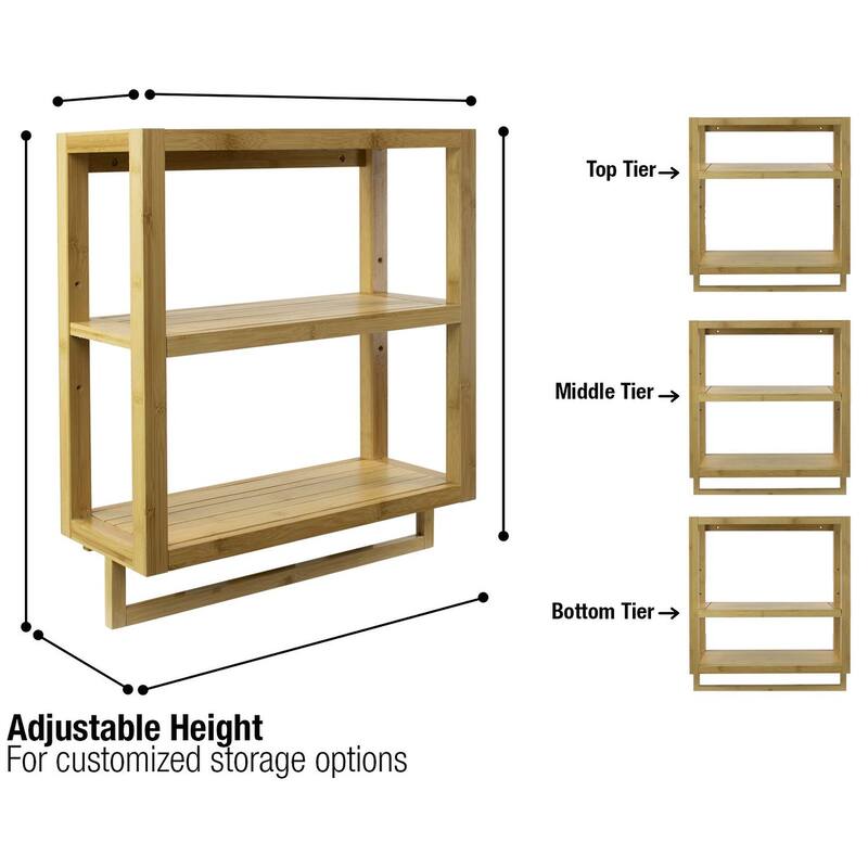 Bamboo Shelf Towel Rack Bar Wall Mounted Storage for Bathroom, Kitchen