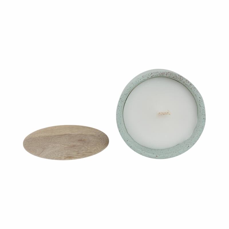Pottery Wax Decorative Candle Wood Lid Casual Display Storage Jar - 4" x 4" x 3"