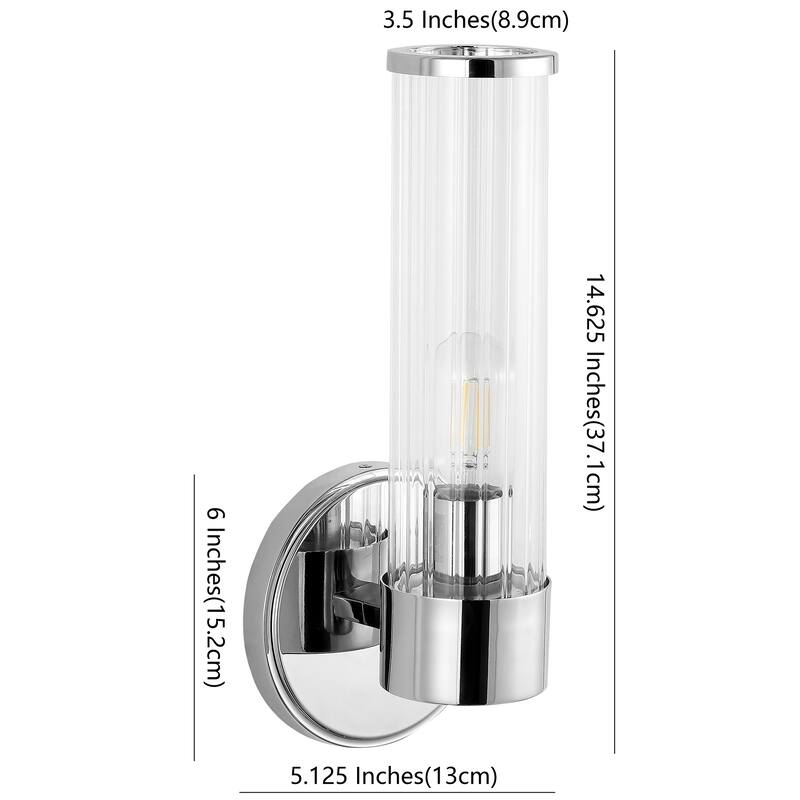 Cecil 6" 1-Light Tall Cylinder Iron/Striped Glass Modern Mid-Century LED Vanity, Chrome by JONATHAN Y