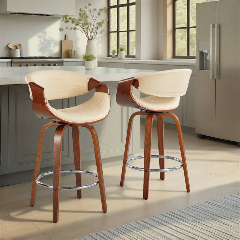 Carson Carrington Kanteborg 26" Fixed-Height Counter Stool with Bent Wood Legs & Round Footrest (Set of 2)
