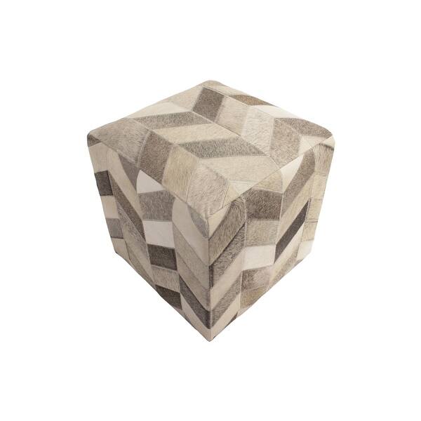 slide 1 of 13, Noori Home Geometric Hide Pouf Ashton, Grey (18"x18"x18")