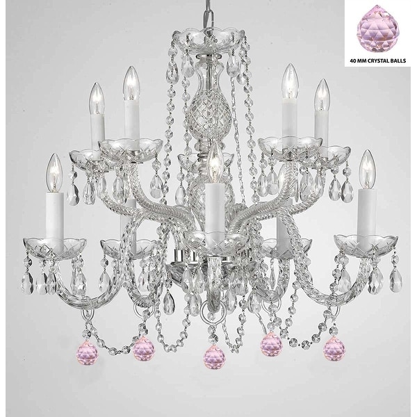 Swag Plug-In Empress Crystal (TM) Chandelier Lighting With Pink Crystal Balls