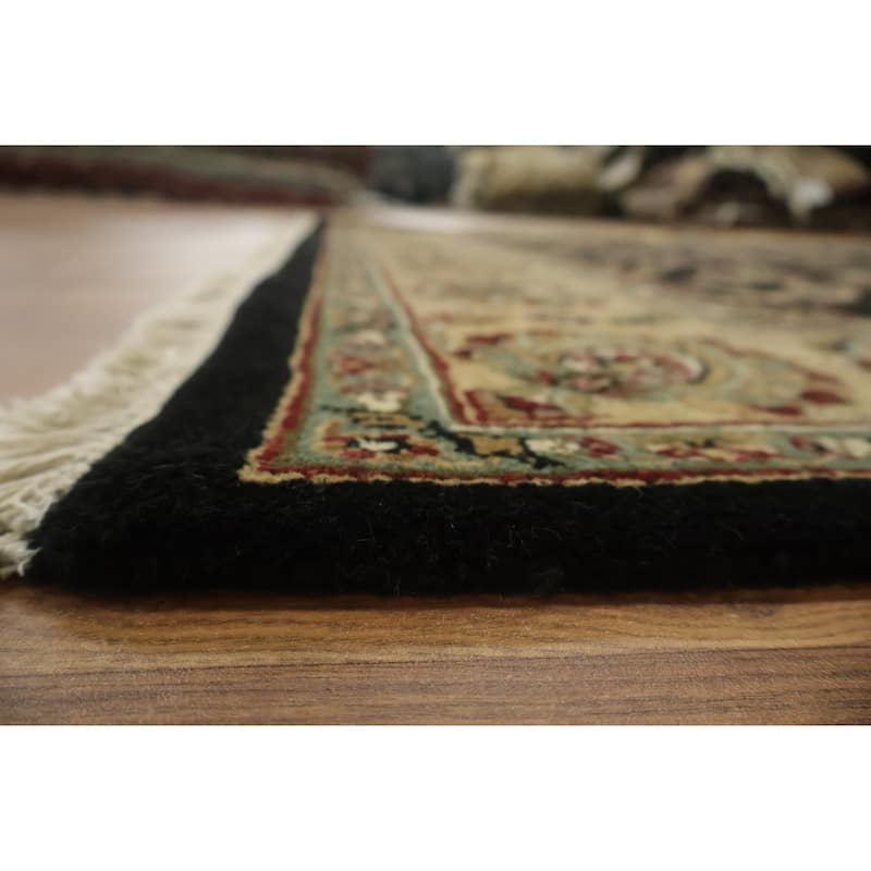 Hand Knotted Oriental 100% Wool Carpet Traditional All-Over Black Agra Area Rug - 5' 11'' X 5' 11''