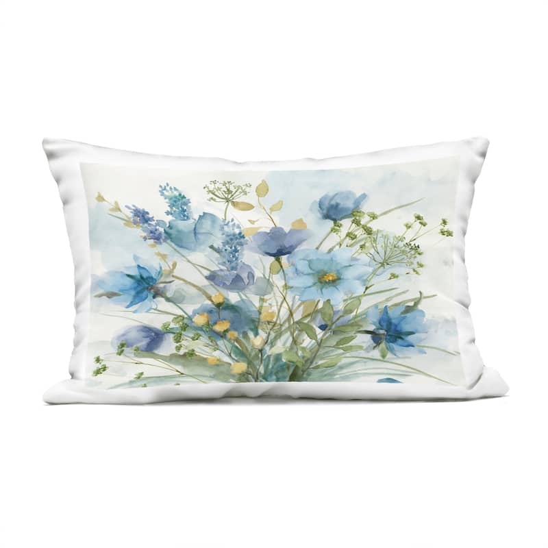 Stupell Blue Toned Wild Flowers Printed Outdoor Throw Pillow Design by Nan - Accent - Polyester - Green - Single