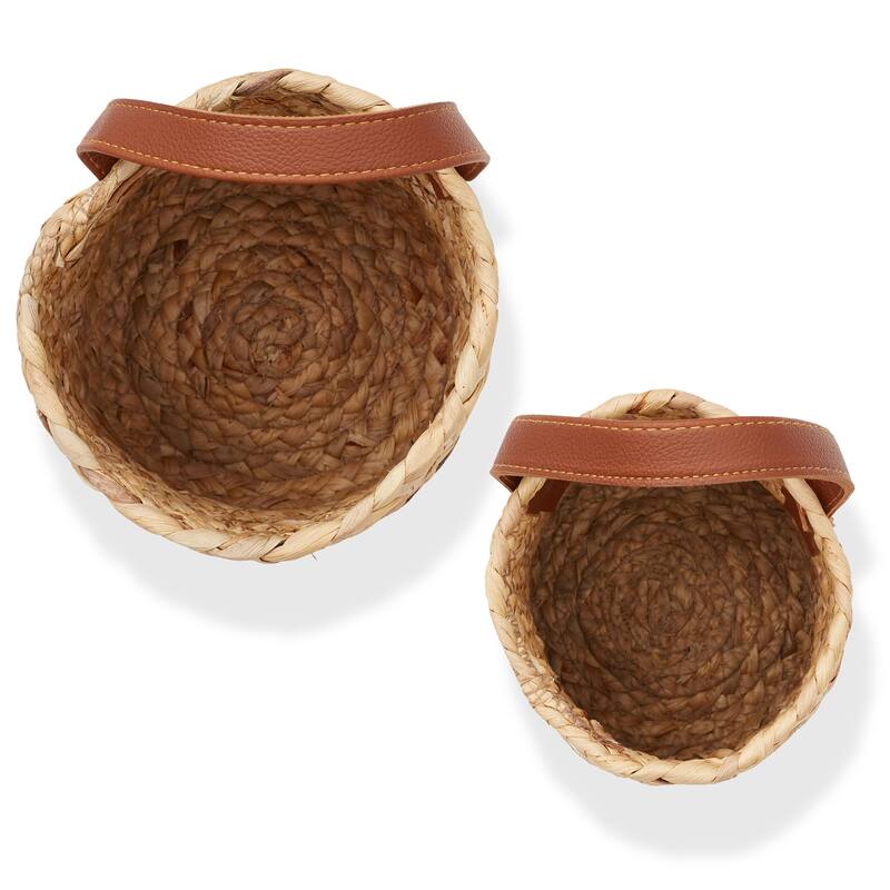 2pk Wall Hanging Baskets Natural Hyacinth Plant and Flower Pots - Tan