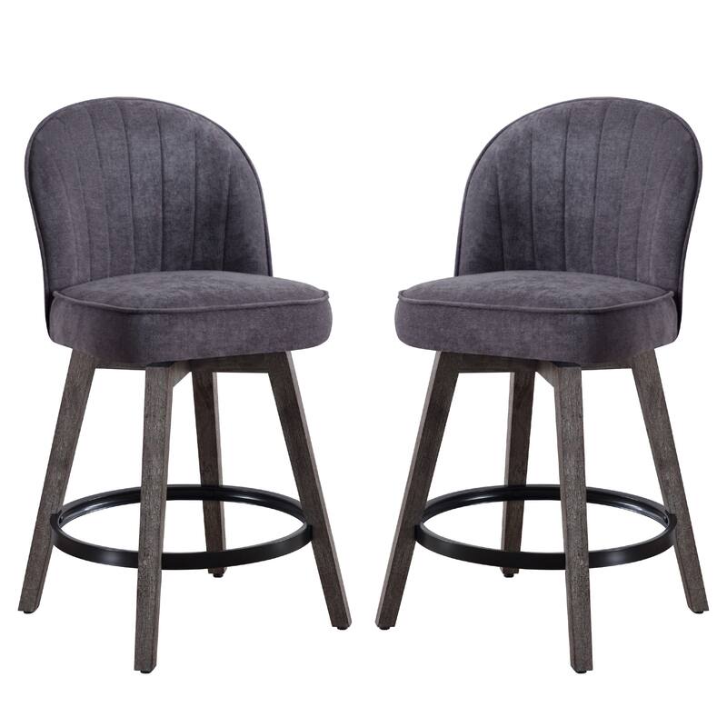 HOMYKA Swivel Bar Stool with Wood Legs Set of 2 - N/A