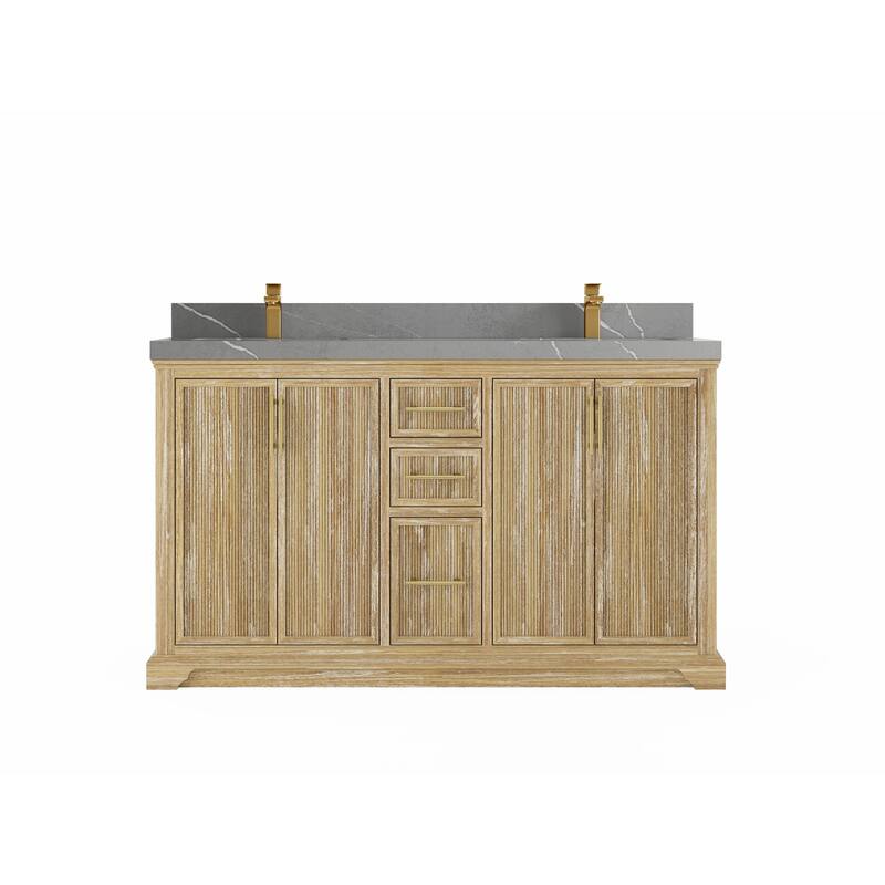 Willow Collections 60 x 22 Alys Solid Teak Wood Double Sink Bathroom Vanity with Quartz or Marble Countertop