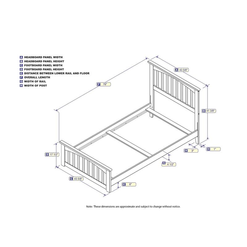Mission Twin Foundation Bed Frame with Matching Footboard in Walnut