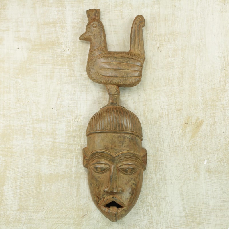Novica Handmade Rooster Friend African Wood Mask