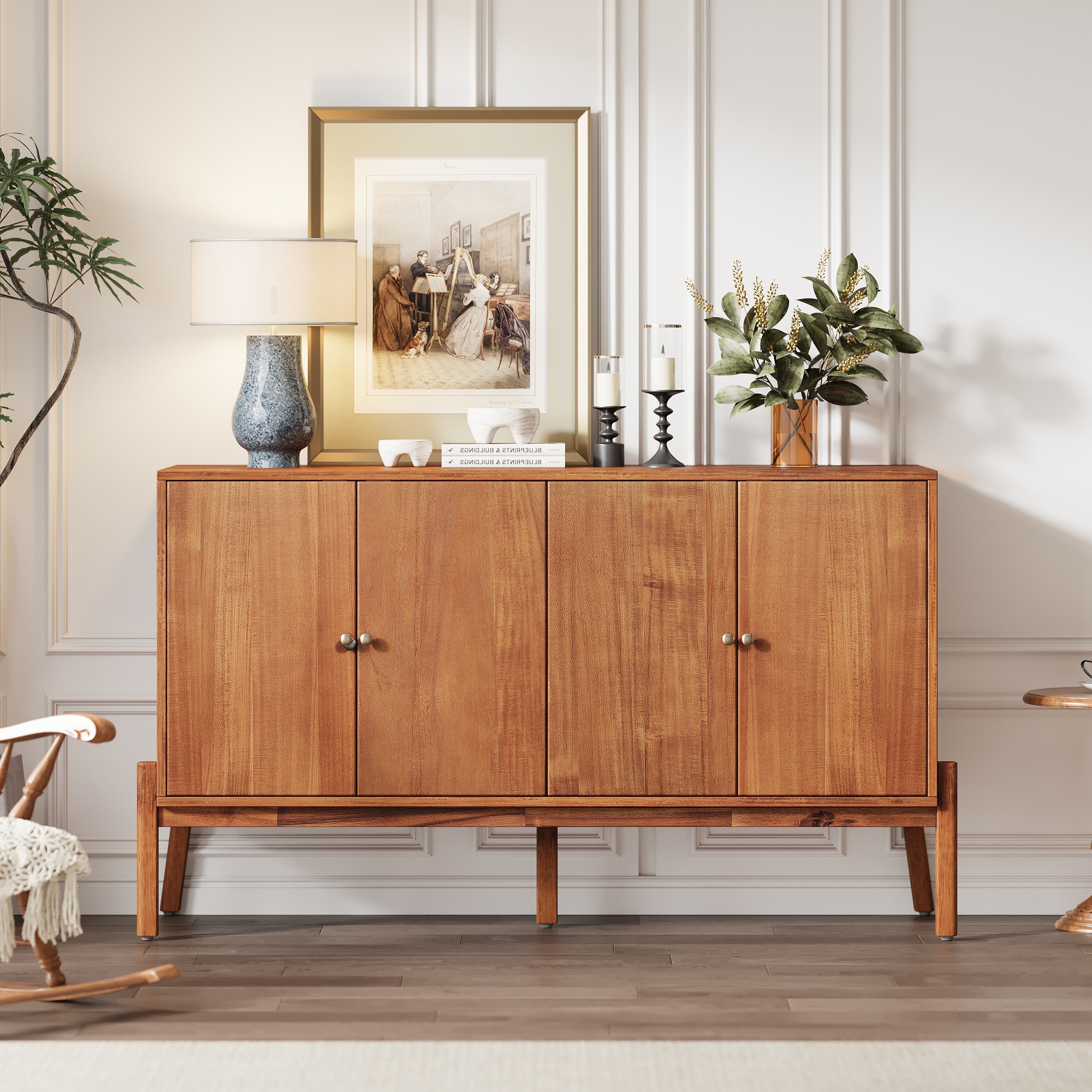 4 Doors Vintage Sideboard Cabinet with Metal Handles