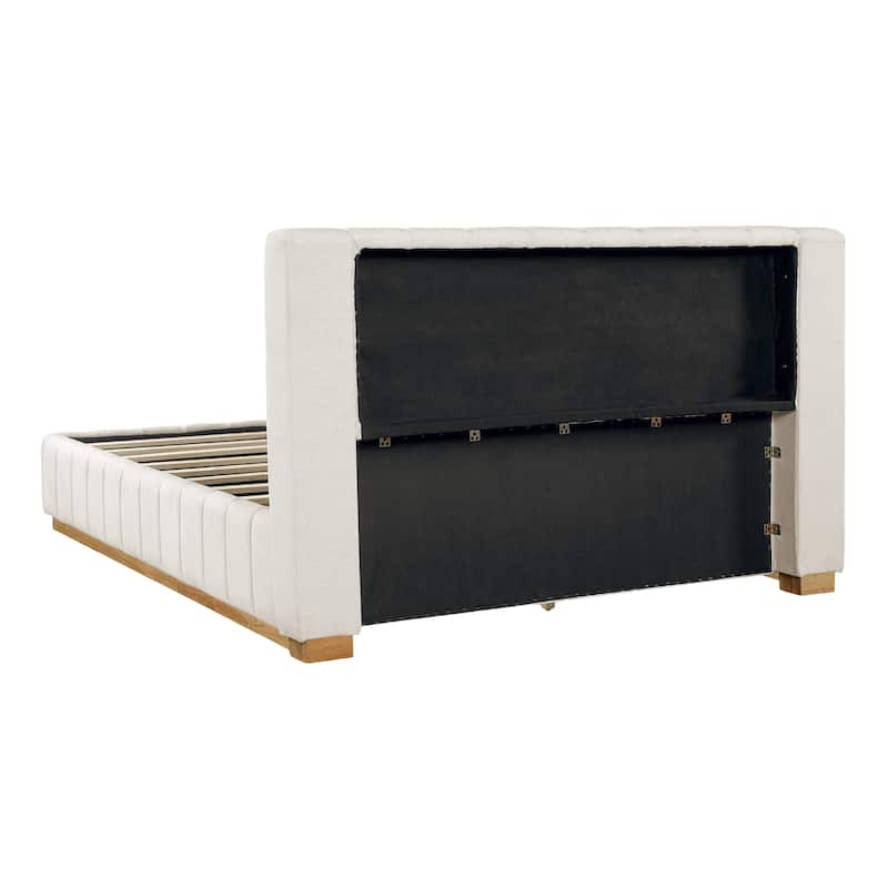 Christopher Knight Home - Modern Minimalist Upholstered Wood Bed with Striped Headboard