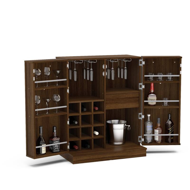 Boahaus Brown Expandable Bar Cabinet with Wine Storage