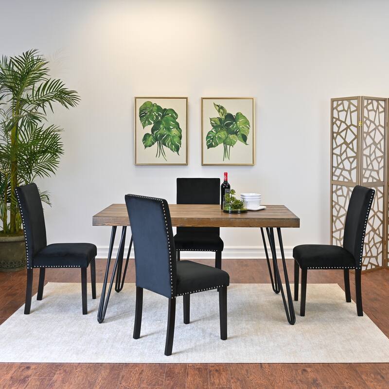 Roundhill Furniture Ashzo 6-Piece Dining Set, Hairpin Dining Table with 4 Chairs and Bench