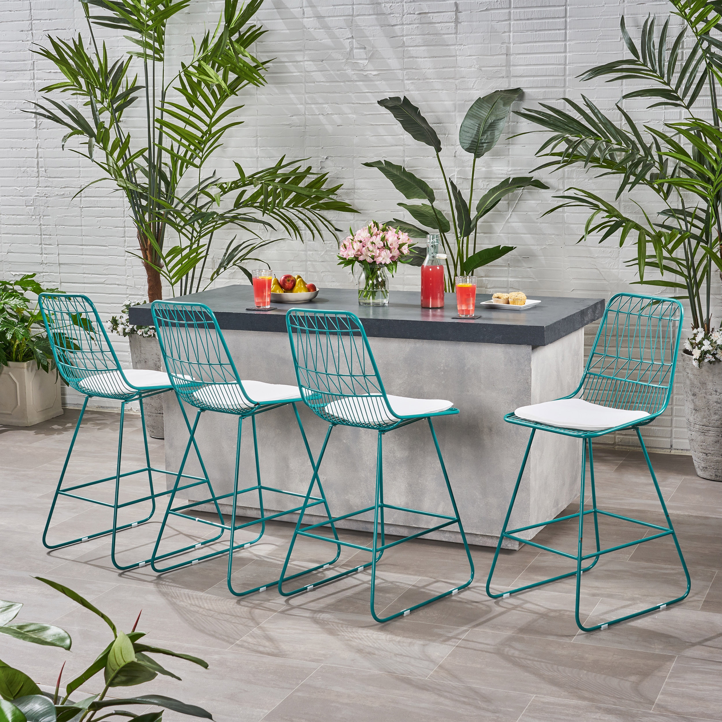 Niez Outdoor Wire Counter Stools Set of 4 by Christopher Knight Home N A