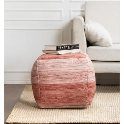Jani Caledonia 20 x 20 x 20 Square Red & Ivory Pouf Ottoman - Handmade Footrest for Living Room, Bedroom, Nursery