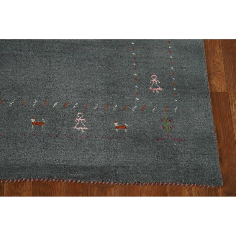 Hand Knotted Oriental 100% Wool Carpet Tribal Tribal Navy Blue & Blues Gabbeh Area Rug - 7' 8'' X 5' 0''