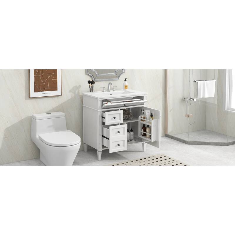 Bathroom Vanity with Top Sink, Bathroom Vanities with 2 Drawers and Tip-Out Drawer, Storage Cabinet with Adjustable Shelf
