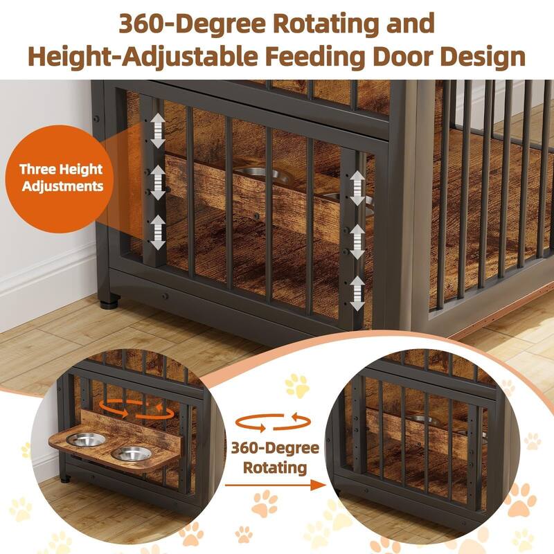 Heavy Duty Dog Crate Furniture, with Double Doors & Storage