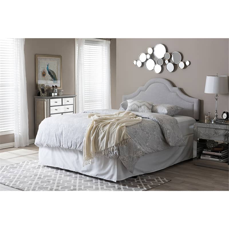 Chic Upholstered Headboard with Silver Nailhead Trim, Adjustable Legs, and Modern Curved Design for Bedrooms
