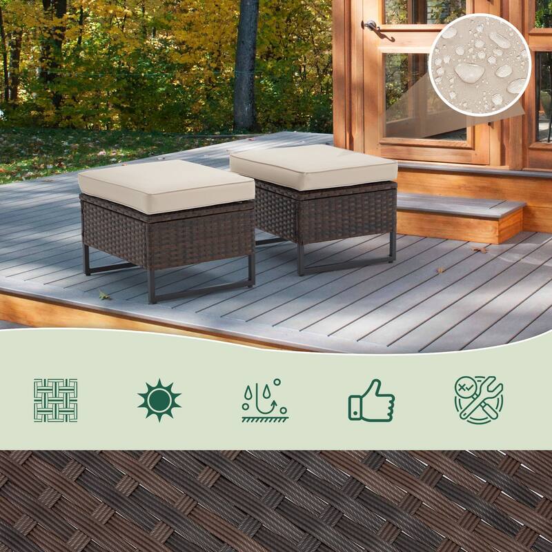 AVAWING 2 PCS Outdoor Wicker Ottomans