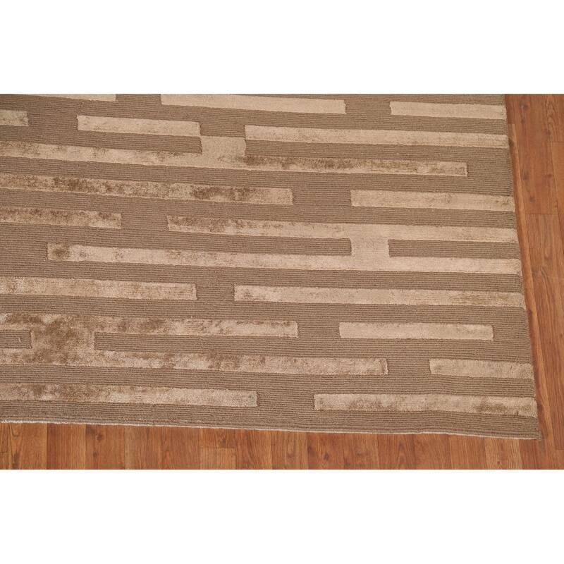 Striped Nepalese Modern Large Area Rug Hand-Knotted Wool Carpet - 10'0" x 13'8"
