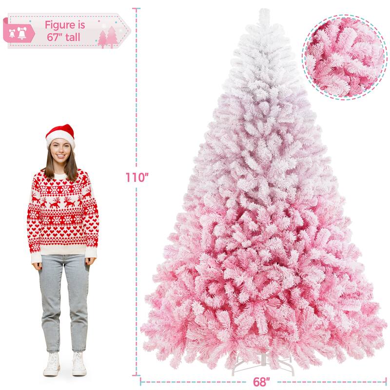 Yaheetech 9ft Pre-lit Flocked Artificial Christmas Tree with 900 Incandescent Warm White Lights & 2084 Tips