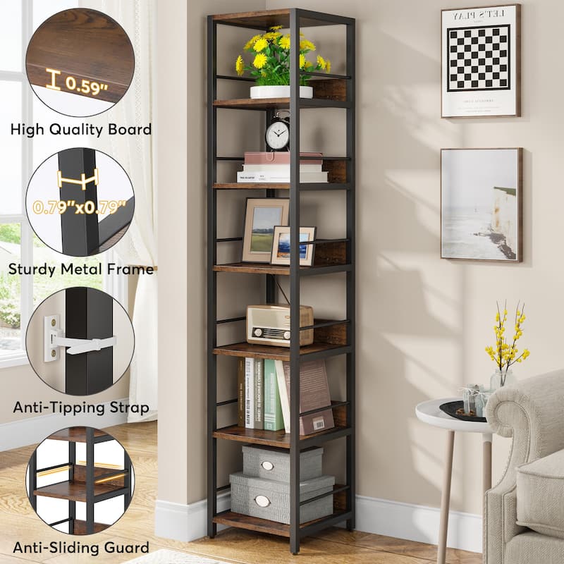 Set of 2pcs 75 Inch Tall Narrow Corner Shelves, 6-Tier Etagere Bookcase Storage Rack Bookshelves for Home Office