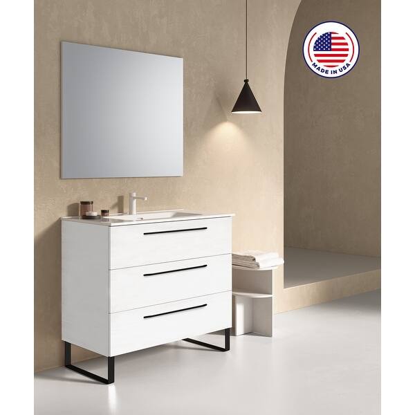 40 Modern Bathroom Vanity Cabinet Denver Rhd White Wood Black Handles Legs Vanity Ceramic Sink W40 X H35 X D18 On Sale Overstock 31118612
