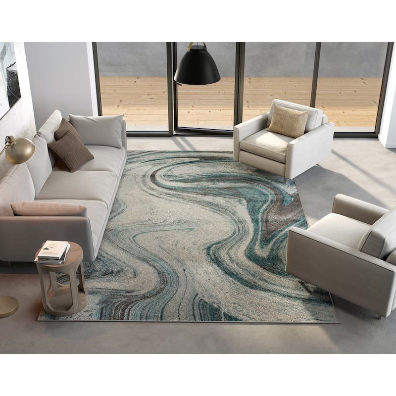 Domani Globe Teal Marble Area Rug